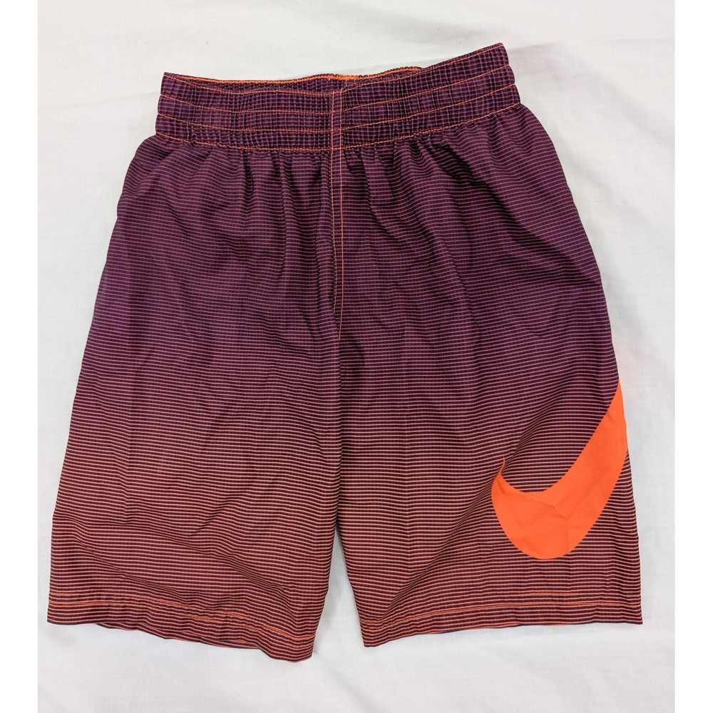 NIKE Shorts Youth Swim Trunks Tie waist Beach Striped Sz S Blue Orange